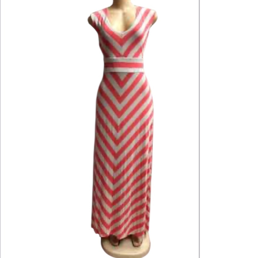 🌟 APT. 9: Pink and Tan Chevron Maxi Dress: Size XL
